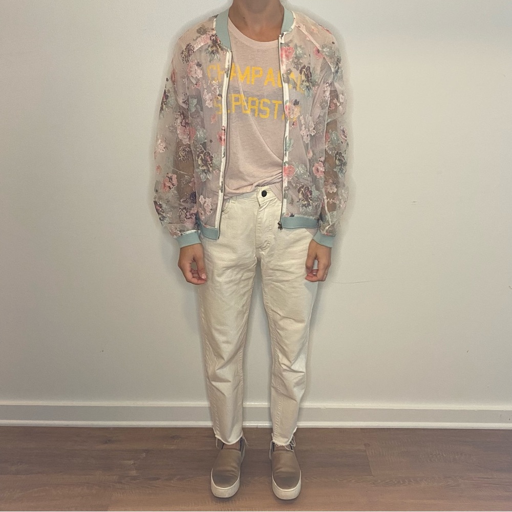 Sheer floral bomber jacket